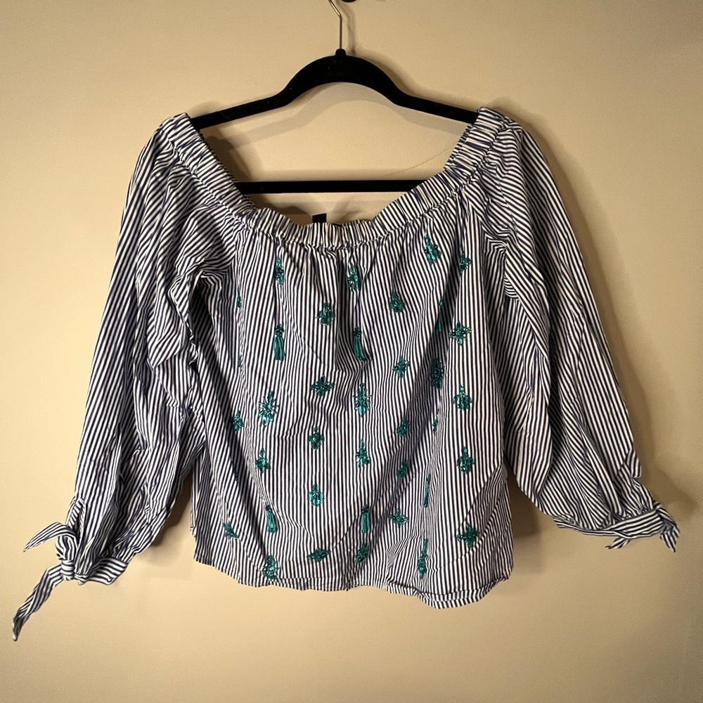JCREW OFF THE SHOULDER EMBELLISHED TOP